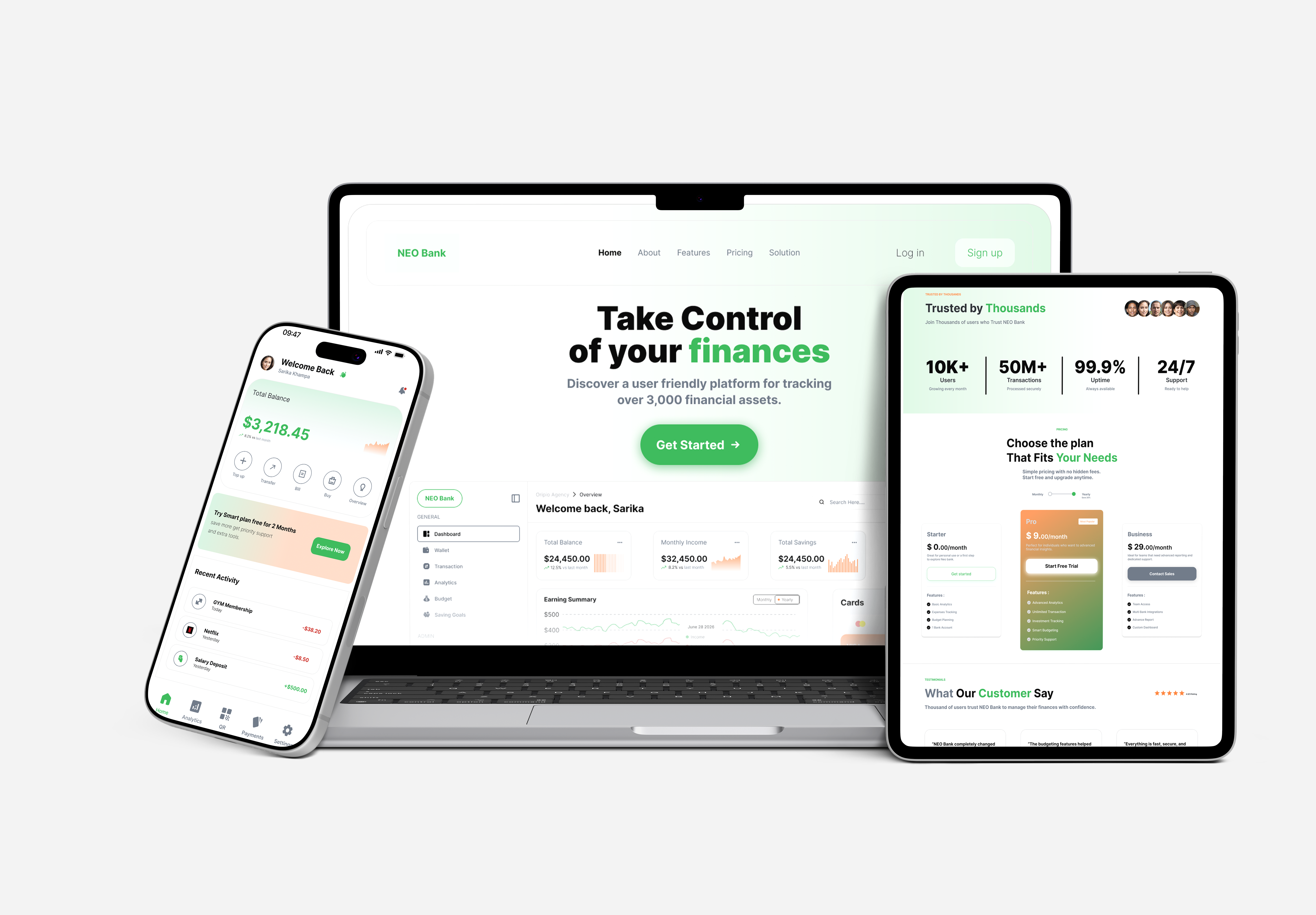 Neo Bank fintech landing page
